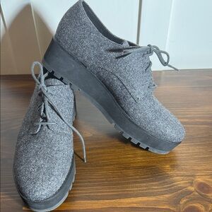 Eileen Fisher Platform Oxfords Gray Wool Blend Chunky Sole Shoes 8.5